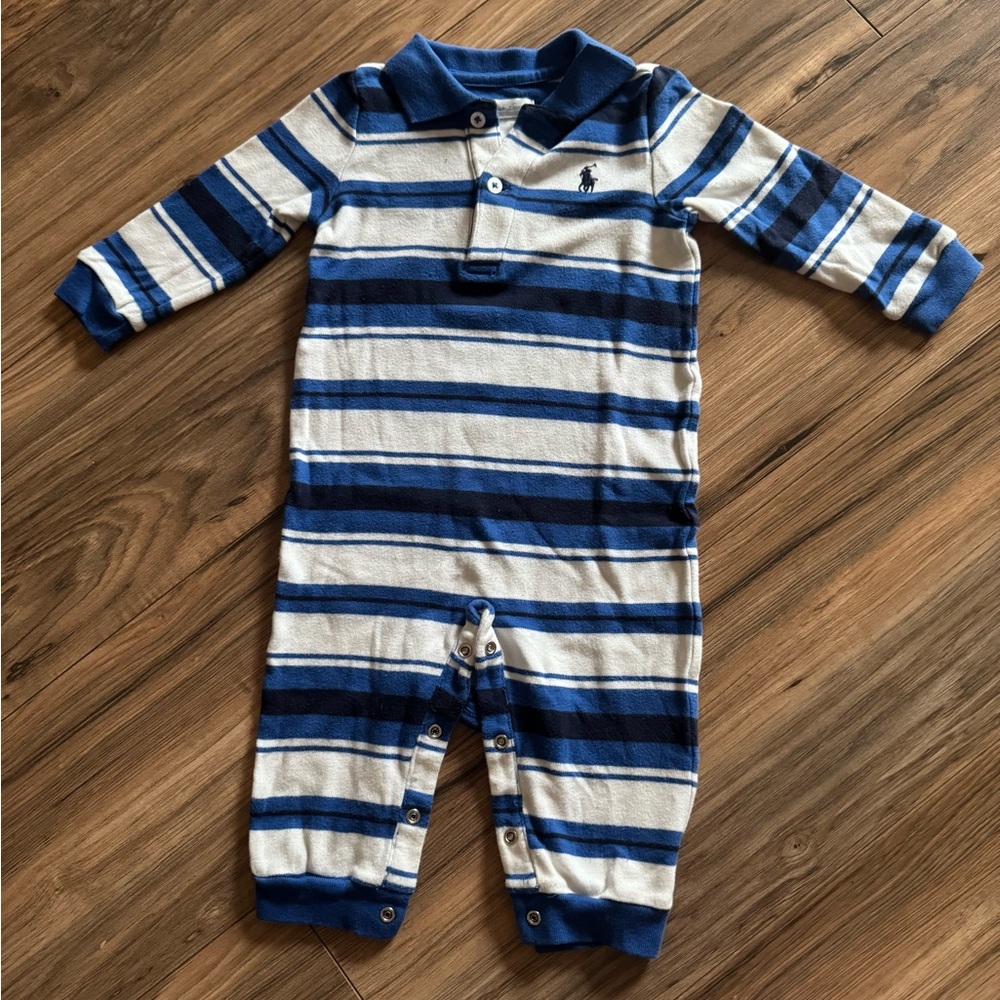 Ralph Lauren Navy and White Striped Kids Footie